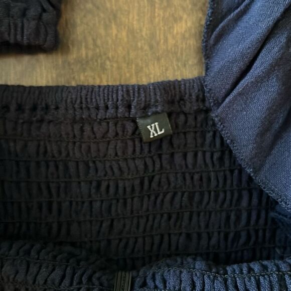 Boho Ruffle Strap Navy Jumpsuit With Pockets - Picture 9 of 13